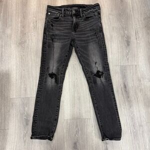 American Eagle Jeans Mens Athletic Skinny Stretch Black Denim Distressed 30 x 30
